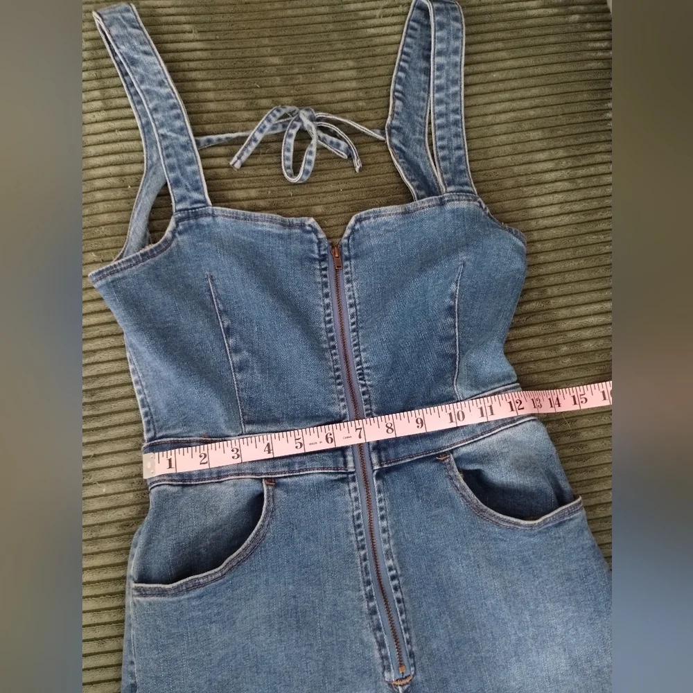 Free People We The Free Crvy 2nd Ave One Piece Jumpsuit Curulean Denim Size 4 - Picture 6 of 11